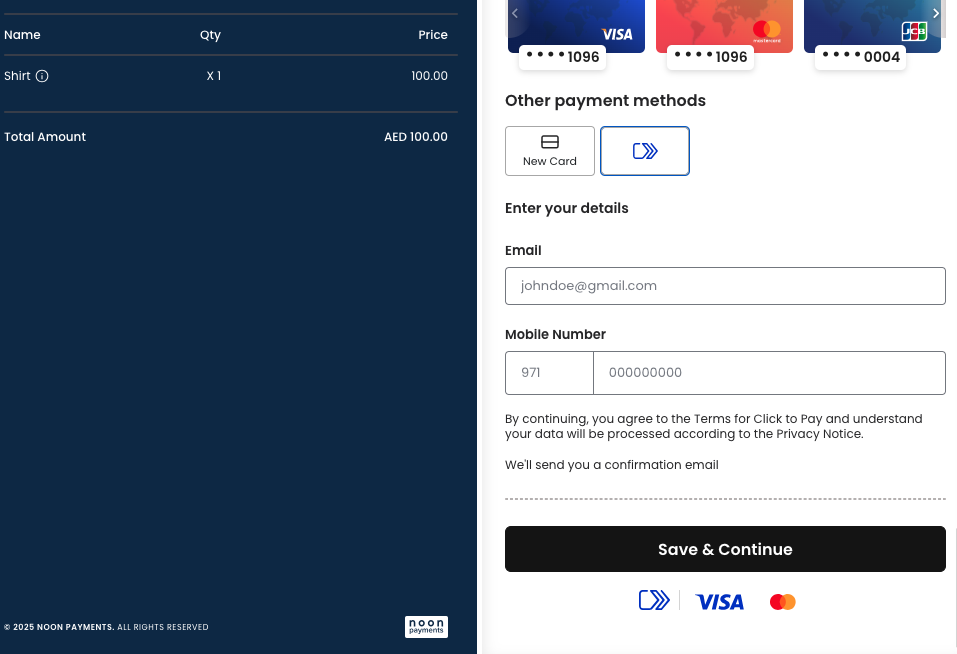 Click to Pay on noon payments hosted checkout 